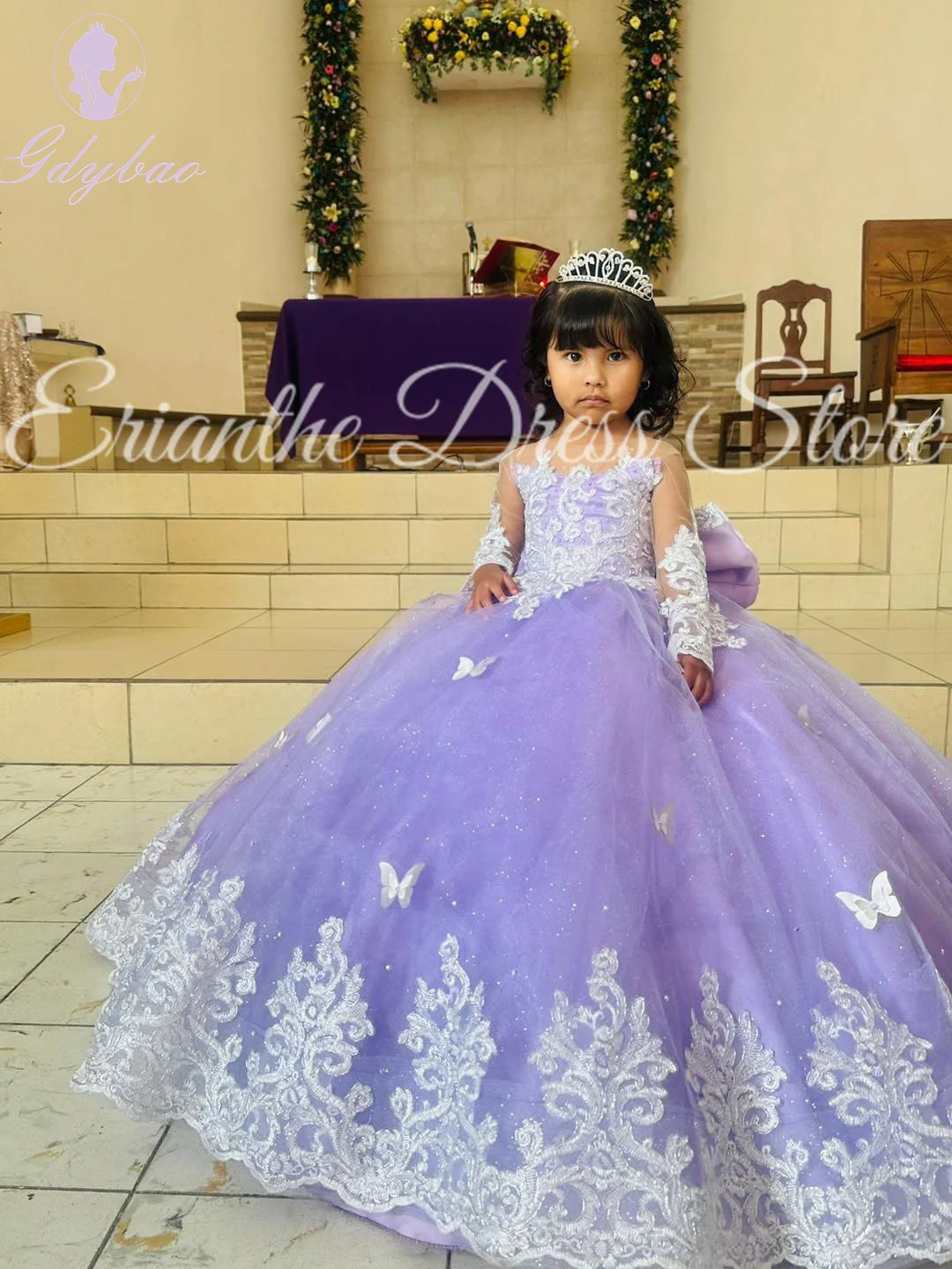 

Elegant Flower Girl Dress For Wedding Tulle Puffy Applique Lace Kids Birthday Party First Communion Ball Gowns Customized