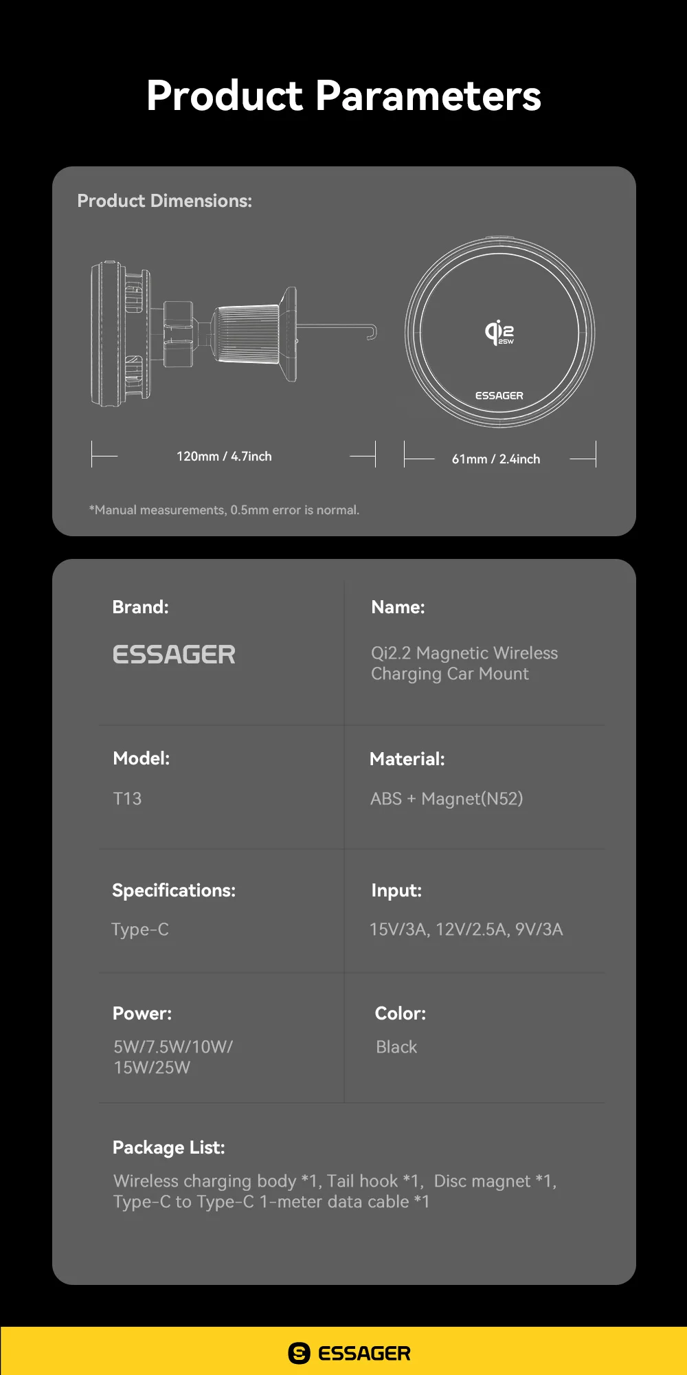 Essager 25W Magnetisches Kabelloses Autoladegerät für Huawei Xiaomi iPhone 17 16 Pro MacSafe RGB Auto-Handyhalterung Schnelle Ladestation – Detail 13