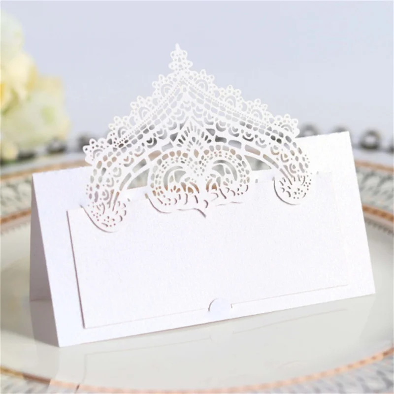 Wedding Table Name Cards Chair Number Card Lace Design 9x9cm Shimmer Holiday Dinner Party Decorative Paper 100pcs