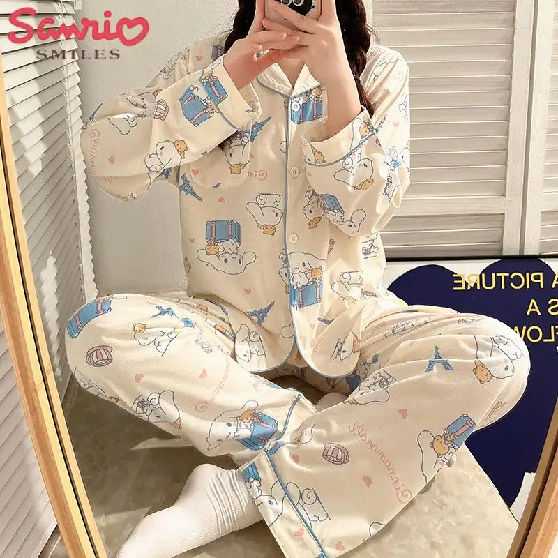 Spring/autumn New Sanrio Y2K Anime Cinnamoroll Pajamas Set Long Sleeve Pants Cartoon Girl Cute Japanese Loose Loungewear 2Pcs