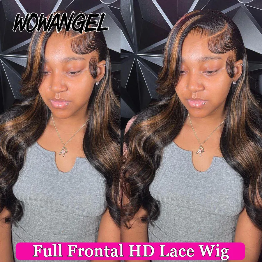 Wow Angel 250% Ombre Highlight Wig 13x6 HD Lace Front Wig Deep Part Body Wave Human Hair Wig Melt Skins Natural Scalp For Woman