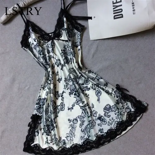 Sexy Sleepwear Lady Sexy Silk Satin Night Dress V-neck Nightgown Plus Size Nightdress Lace Nightwear for Women Nighty for Ladies - Image 2