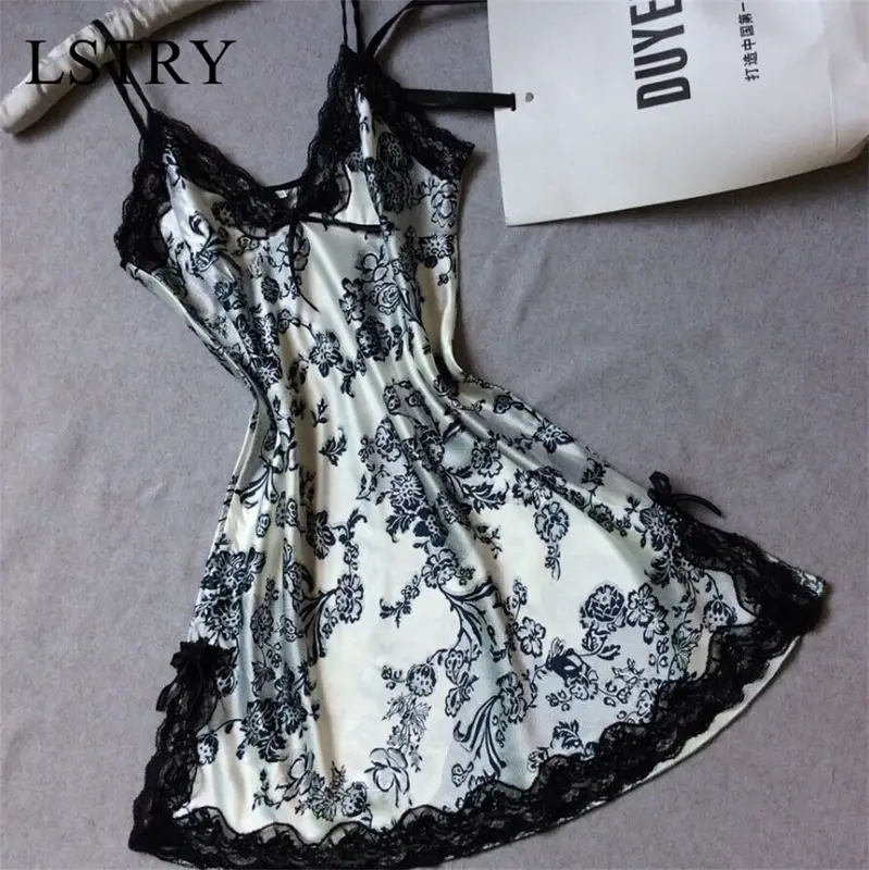Sexy Sleepwear Lady Sexy Silk Satin Night Dress V-neck Nightgown Plus Size Nightdress Lace Nightwear for Women Nighty for Ladies - Image 2