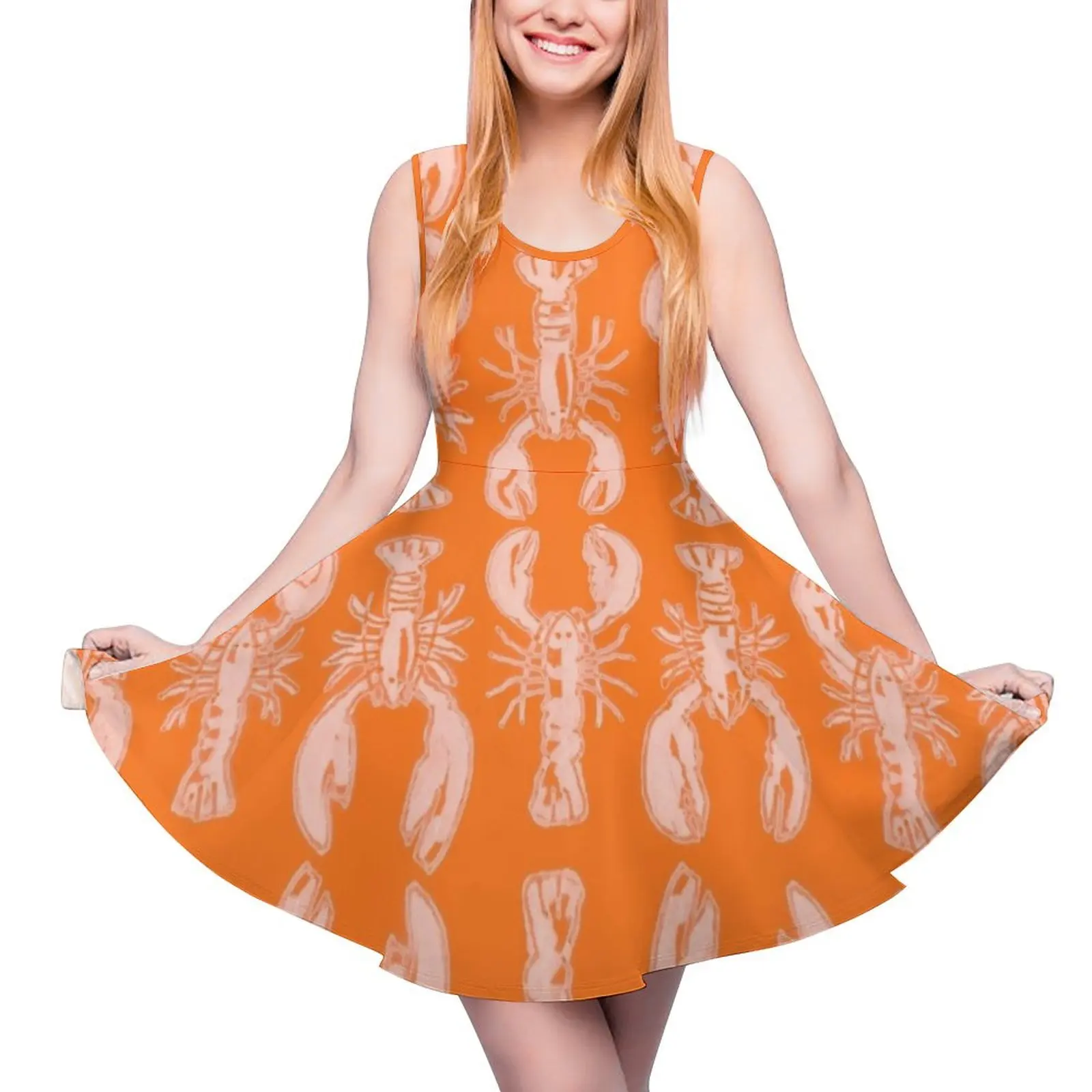 

Cheerful orange lobster print Sleeveless Dress luxury dresses sexy dress