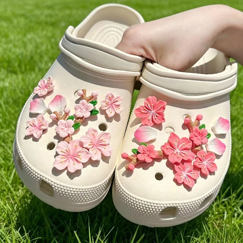New Shoe Charm Pins DIY Cherry Blossom Branches and Lotus Flowers Handicrafts Detachable Buckle Charms Hole Shoes Accessories
