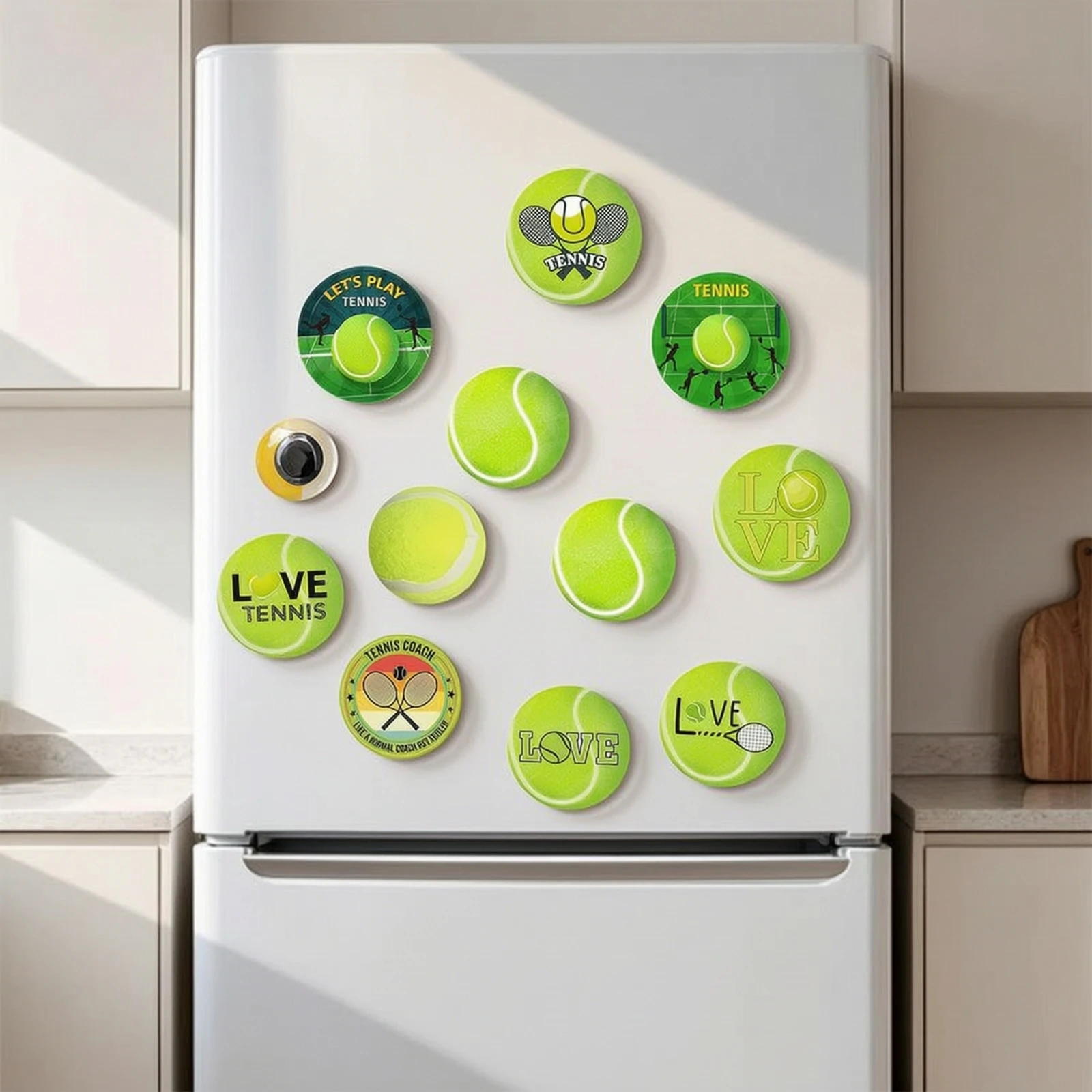 12 Pieces Tennis Fridge Magnetic Stickers Round Fridge Magnetic Stickers with Domed Face Refrigerator Decal Glass Attractive