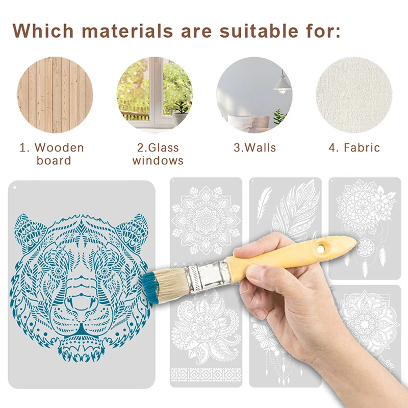 Mandala Stencils para Pintura de Parede, Scrapbook Colorir, Embossing Album, Decorative Paper Card Template, DIY Template, 12PCs