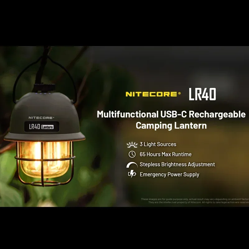 NITECORE LR40 USB-C Rechargeable Camping Lantern 100Lumens Runtime 65 Hours 3 Light Sources