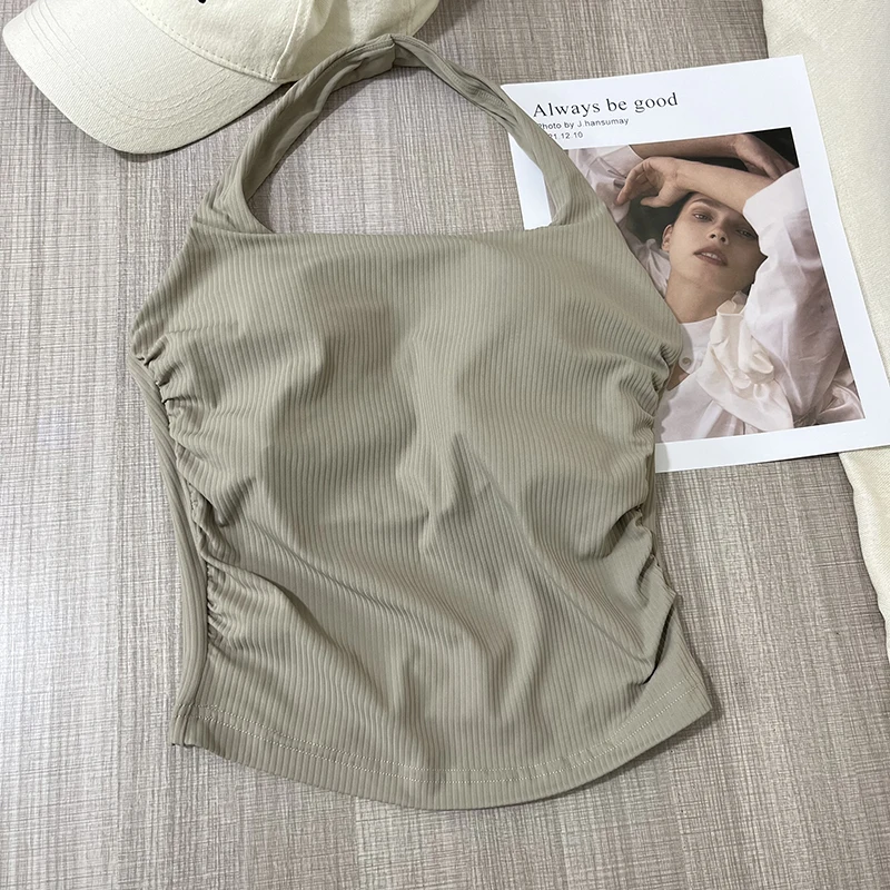 Nahtloses Damen-Sporttop mit Neckholder-Ausschnitt, einteiliger Beauty-Back-Sport-BH, kleiner Träger-BH, Yoga-Oberteil mit Brustpolster – Detail 10