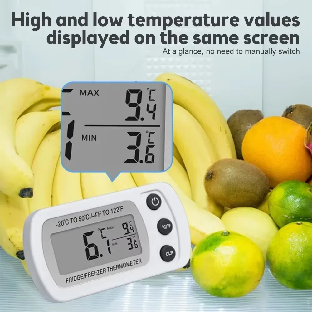 Household Digital Fridge Thermometer with Hook Mount Max Min Temperature Memory ℃/℉ Convertible Freezer Cooler Temperature