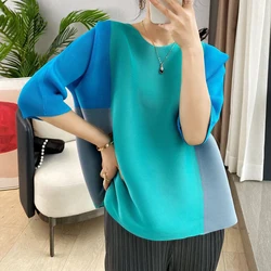 2023 Summer New Colorblock Round Neck Fashion Casual  Summer High end Loose Top  oversized t shirt