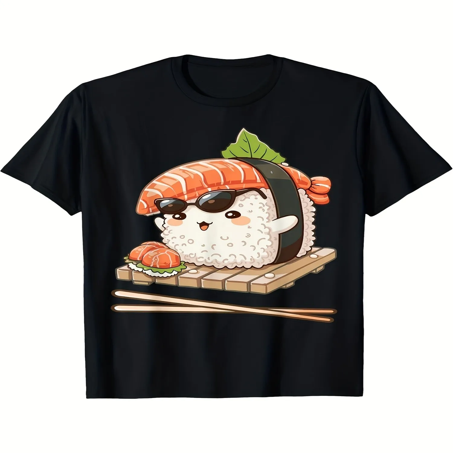 Happycute Sushi Cat Anime Japanese Food Graphic TShirt Kawaii Manga Style with Sushi Roll And Mochi Design Soft Breathable Casual Tee for Men And Unisex (Sizes S3XL) Japanese Culture App CRetro C 100% cotton t shirt, Gift tshirt