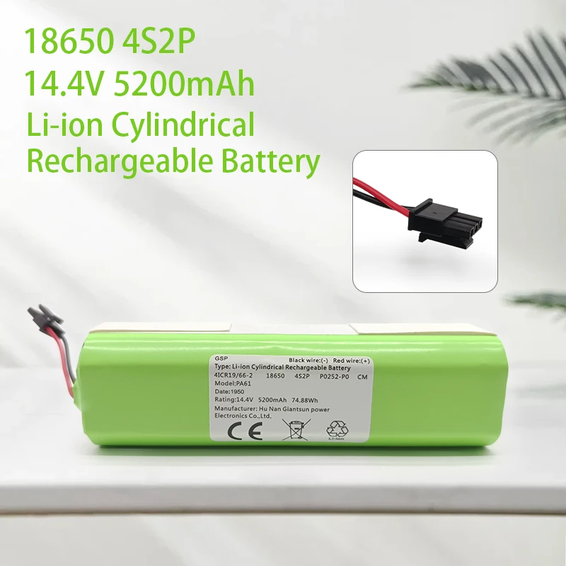 

4S2P 18650 14.4V 5200mAh Li-ion Battery,For Xiaomi Mijia Robot Vacuum Cleaner Sweeping Robot Replacement Rechargeable Battery