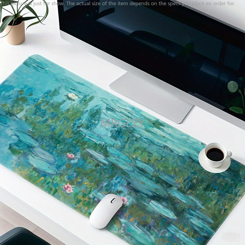 لوحة ماوس زنبق الماء الانطباعية كبيرة مطاطية مضادة للانزلاق ملحقات مكتب الكمبيوتر لوحة ماوس للمكتب والألعاب حصيرة لوحة المفاتيح سجادة ديكور #1