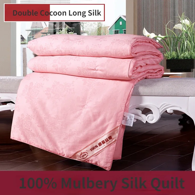 

Handmade 100% Mulberry Silk Quilt Core Double Cocoon Long Silk Spring and Autumn Quilts Air Conditioner Bedding Comforters