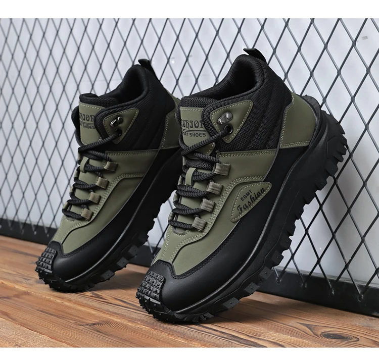 Herren-Outdoor-Wanderschuhe mit Farbblockdesign, bequemem Futter, flexibler, rutschfester, gezahnter Außensohle, hervorragendem Halt, geeignet für Outdoor-Wanderungen, Freizeitaktivitäten, Bergsteigen und Camping. – Detail 22