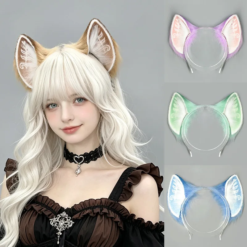 Diadema de Orejas de Zorro de Peluche Hecha a Mano, Estilo Café Latte, Aro para el Cabello con Orejas de Bestia, Accesorio de Cosplay para Disfraces de Fiesta Comic Con