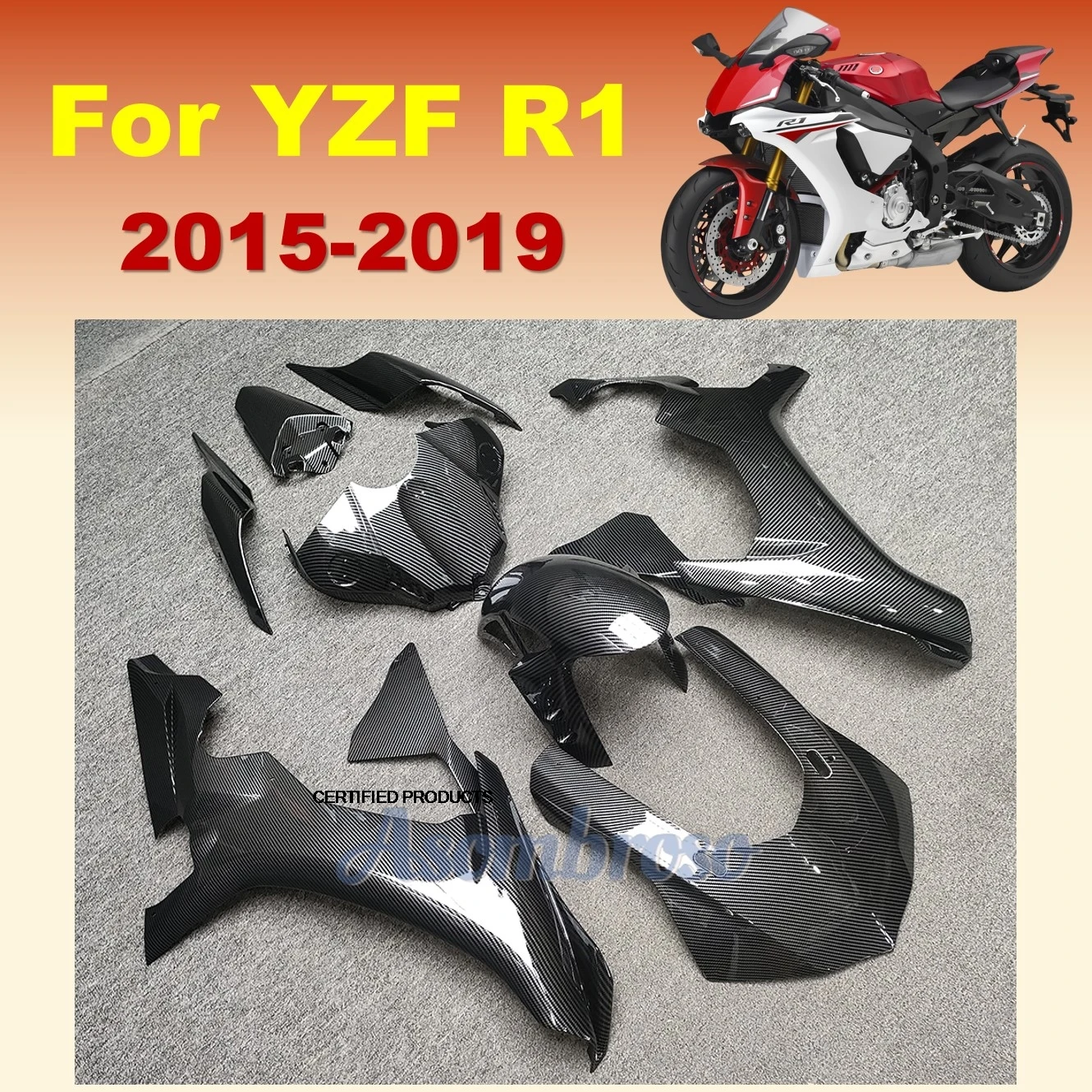

New Motorcycle Fairing Kit Suitable for Yamaha YZF-R1 2015 2016 2017 2018 2019 YZFR1 15 16 17 18 19 Carbon Fibre Black Bodywork