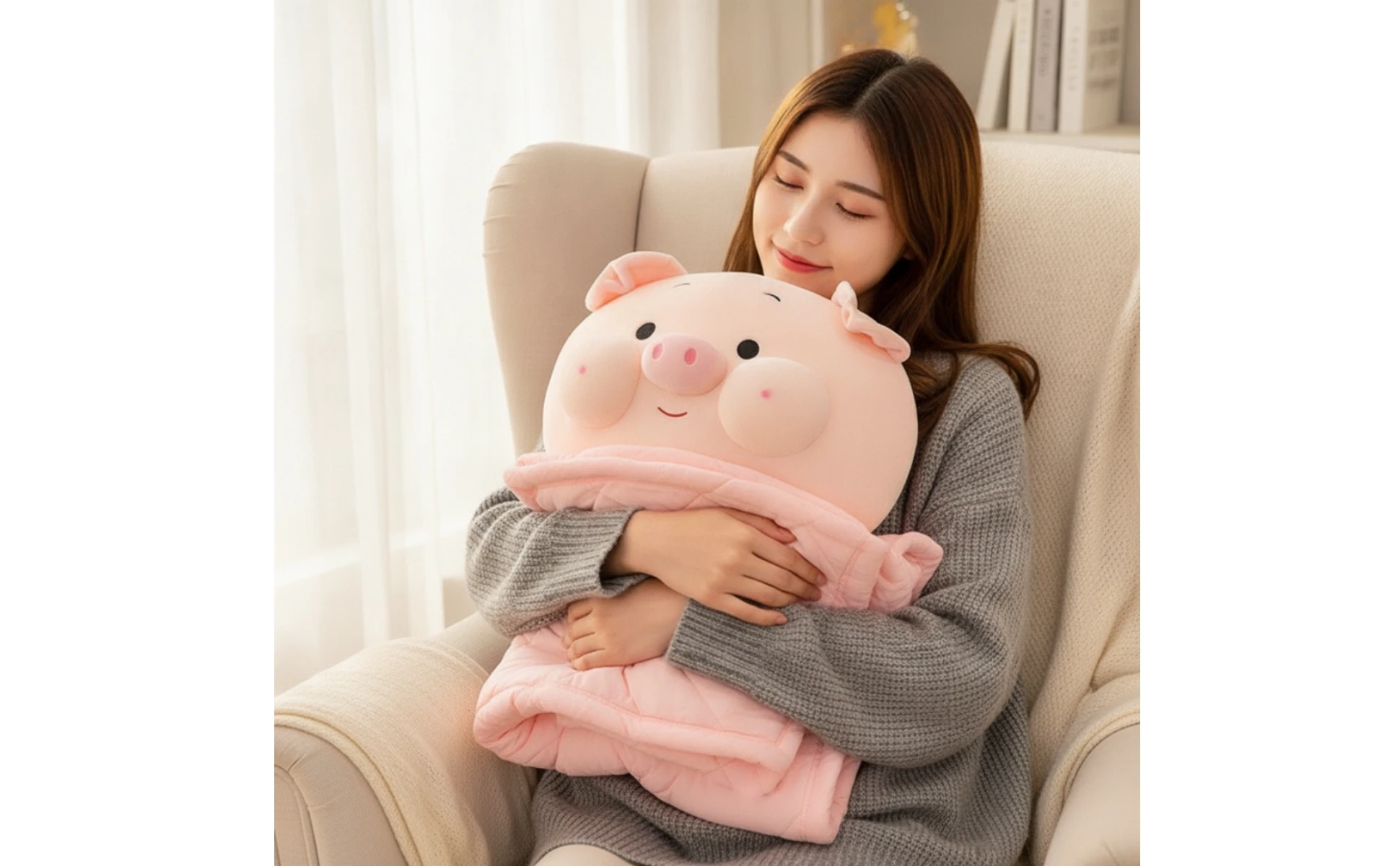 Pig Pillow with Blanket 2-in-1 Pig Cushion Blanket Bedding Soft Cute for Nappers, Car, Office