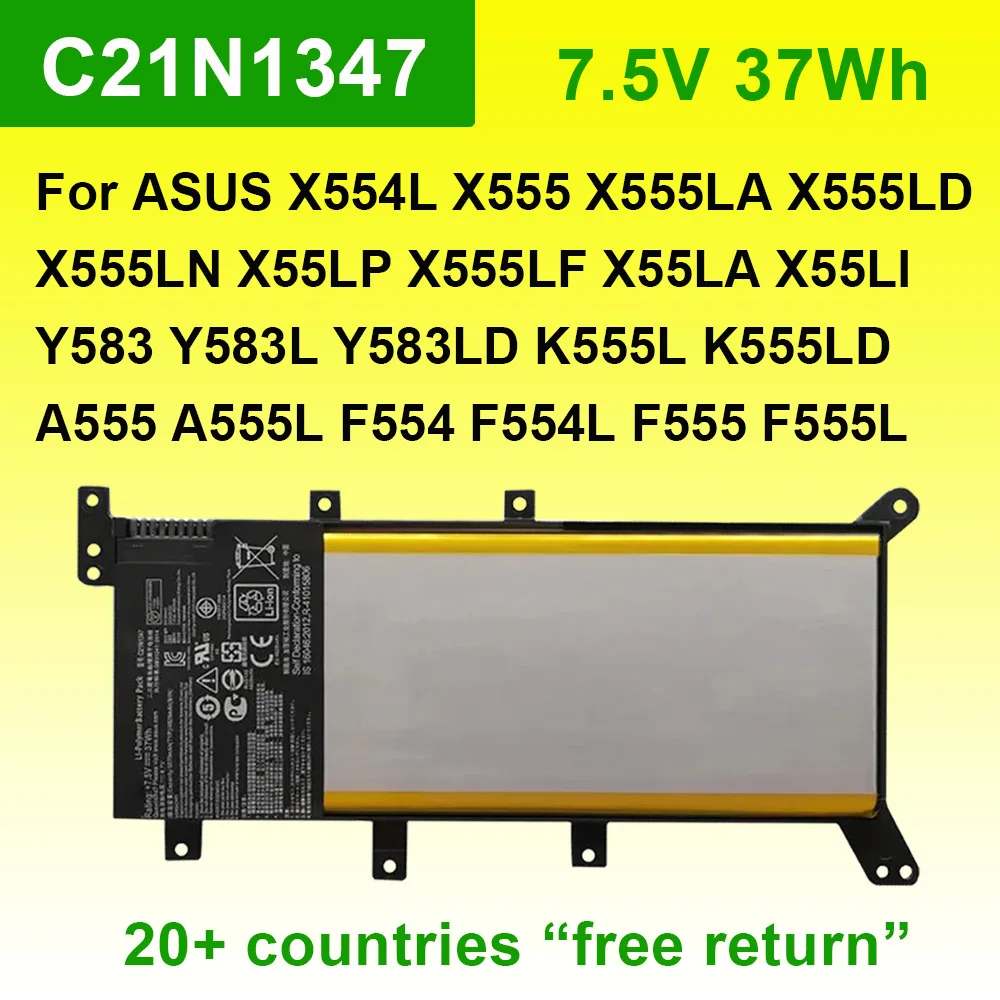 C21N1347 For ASUS X554L X555 X555L X555LA X555LD X555LP X555LJ F555L K555L A555L R556L Y583L W519L Laptop Battery 7.5V 37Wh