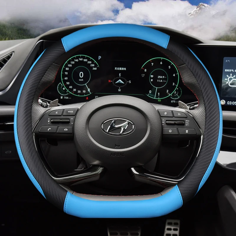 غطاء عجلة قيادة من جلد البولي يوريثين على شكل حرف D ، إكسسوارات سيارات ، سيارة هيونداي أيونياك 5 من من من من الداخل #6