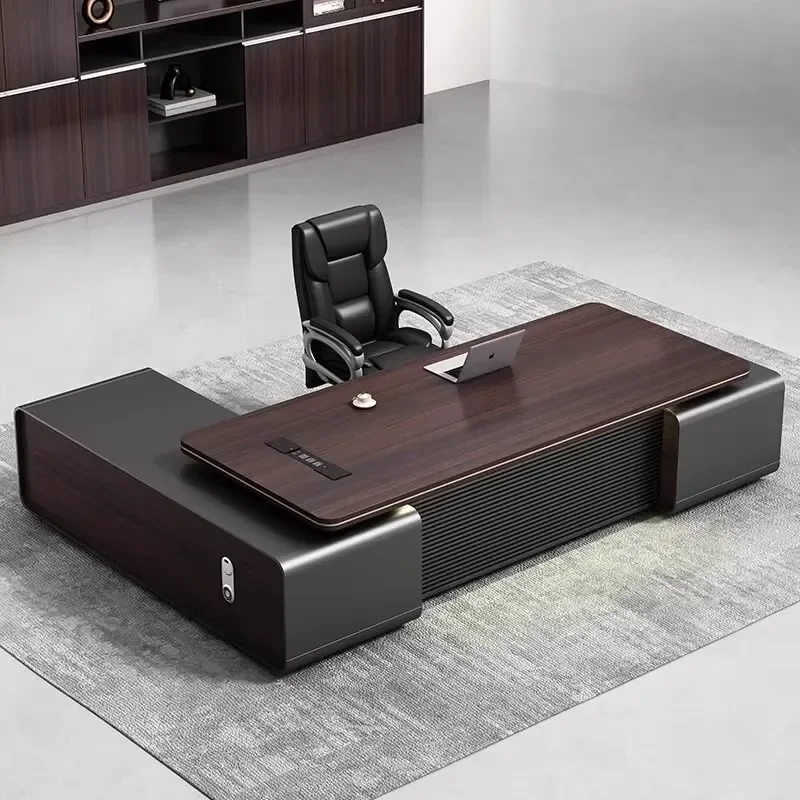 Modern L Shaped Executive Desk Light Luxury Simple Office Table High End Manager Workstation with Side Cabinet for Home