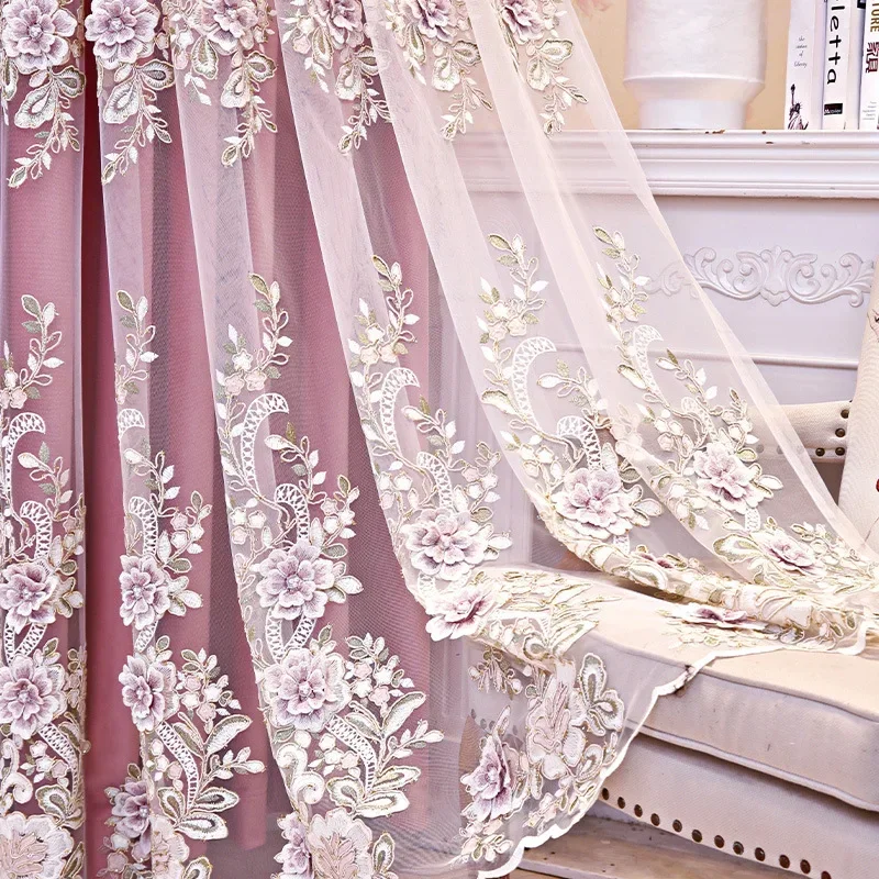 European Double-layer Velvet Embossed Embroidered Curtains for Living Room Bedroom French Style Luxury Custom Size