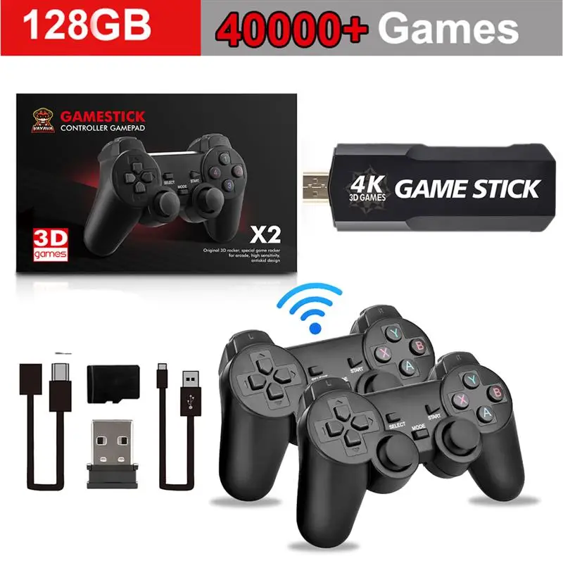 Top 2022 NEW Video Game Console 4K HD Output 40000 Retro Games 128GB With 2.4G Wireless Controller for PS1/GBA/MD TV Game Stick