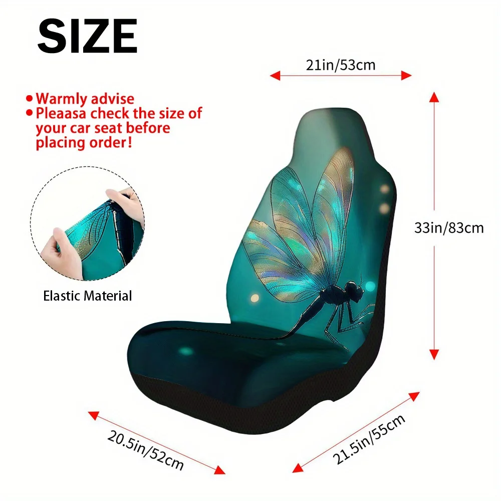 Set Of 2, Car Seat Covers Featuring Dragonflies With Illuminated Wings – Universal Fit, Complete Set Suitable For Most Vehicles,