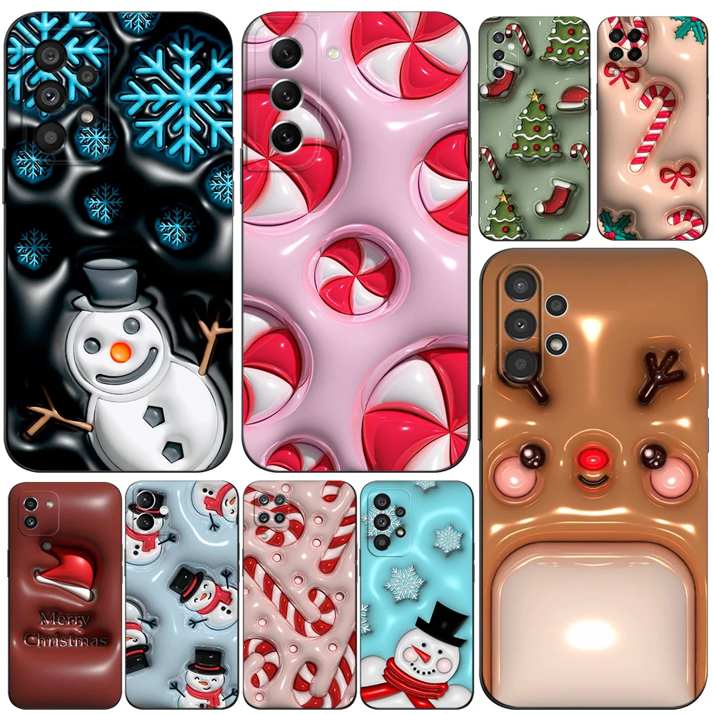 Black Tpu Case For Samsung Galaxy A03 SM-A035 A03 Core A03S A13 A23 LTE A33 A53 A73 4G 5G Christmas Art