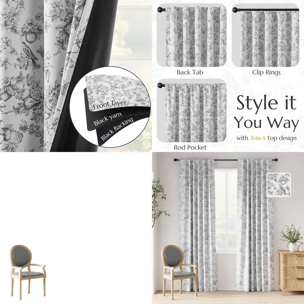 

Плотные шторы с термоизоляцией и цветочным принтом, длина 84, комплект из 2 панелей с карманом для стержня и задними выступами