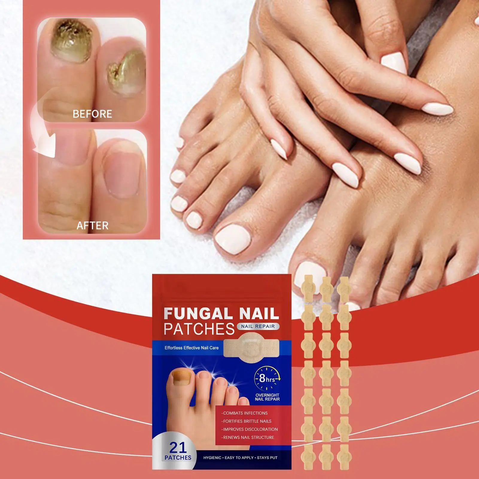爪修復パッチ 夜間足爪再生パッチ 21 枚 健康的な外観を回復 爪の成長を改善 強化