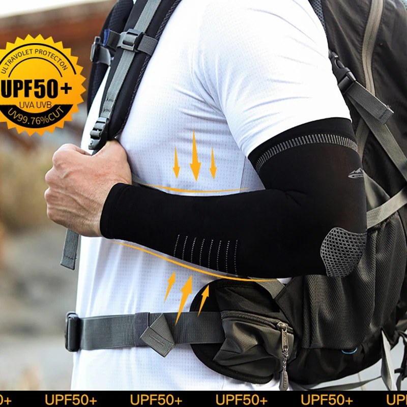 Mangas de brazo solares UV de verano para hombre, cubierta de protección solar de seda de hielo para deportes al aire libre, conducción, ciclismo, pesca fresca, manga transpirable