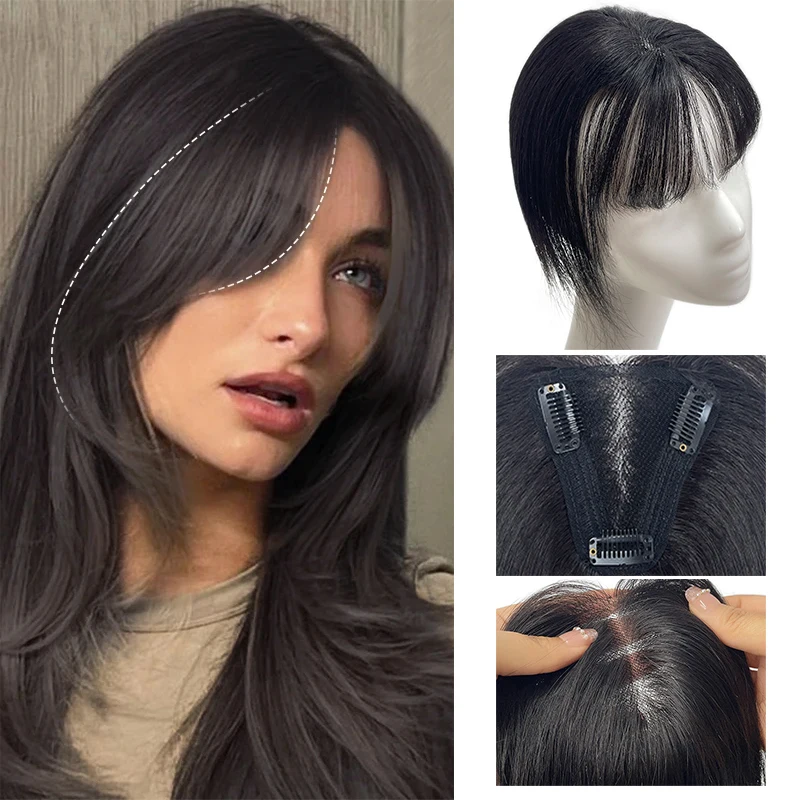25 cm 100% Menselijk Haar 9X10 cm Zwitserse Kant Haarnetje Acht Vormige Haar Pony Vrouw Clip in Haar Topper Extension Top Pruik Stuk