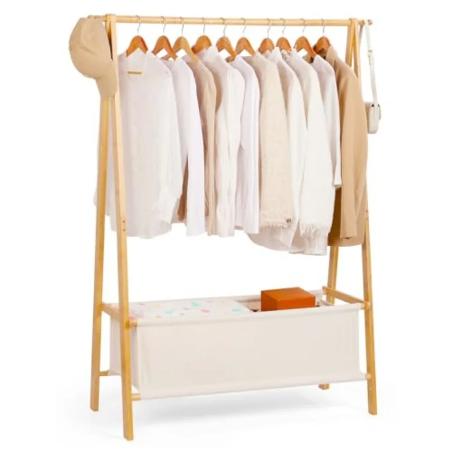 

Бамбуковая вешалка для одежды с ящиком для хранения, портативная, очень большая, складная, для прихожей и спальни