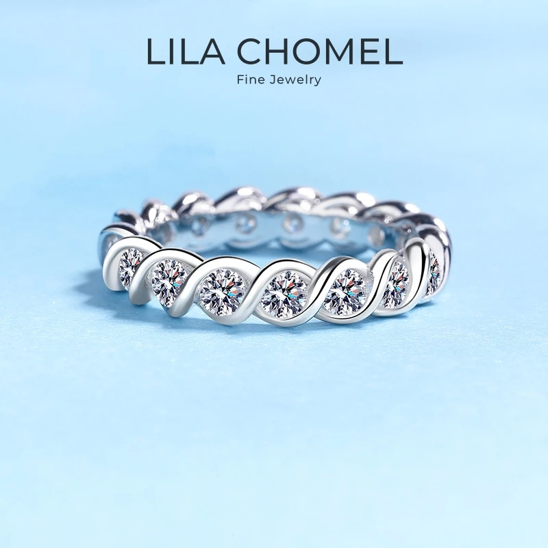 

Women Engagement 18K White Gold Wedding Band 1.7CT Moissanite Diamond Girl Friend Valentines Day PT950 Birthday Gift Whorl Rings