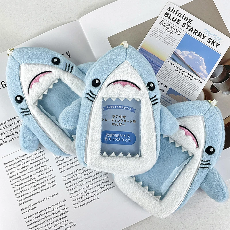 【Nice】Blue Sharks Plush Card Holder Fluffy Photocard Holder Bus Card Sleeve Id Bank Credit Card Holder Protector Stationery