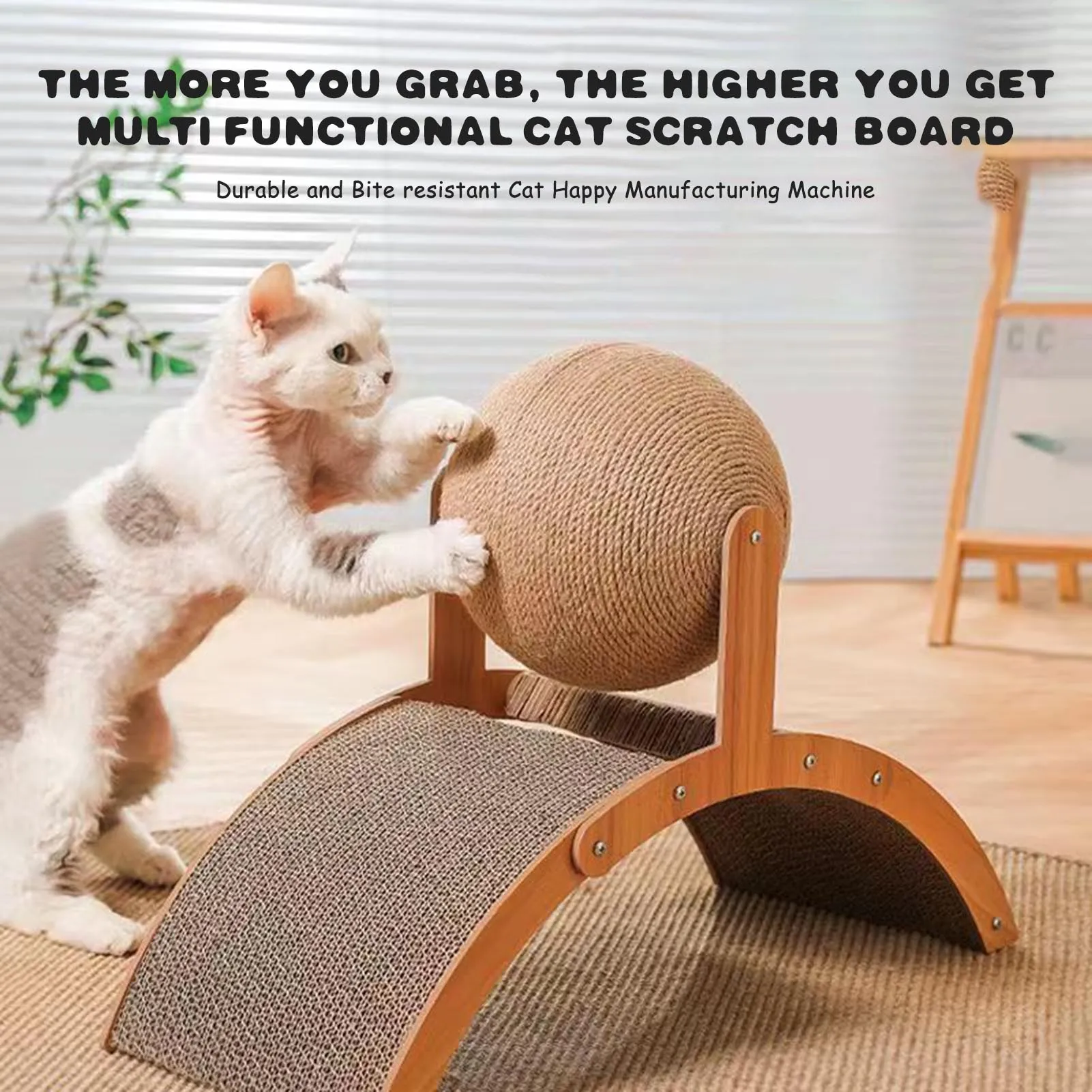 Natural Sisal Cat Scratching Board High-Density Textures with Ball Vertical Ferris Wheel Design Suitable for Intimate Companion