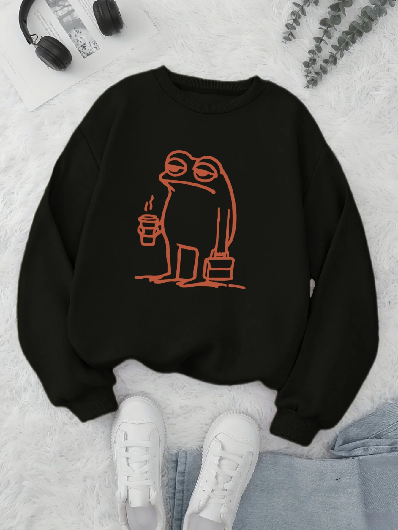 

Fun Frog Graphic Printing Autumn and Winter Pure Cotton Men's and Women's Sweatshirts Outdoor Sports Leisure Fashion Trend