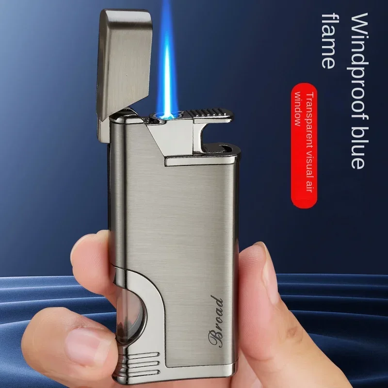 New Metal Windproof Powerful Blue Flame Lighter Transparent Gas Window Cigarette Accessories Smoke Gadgets for Men Lighters Gift