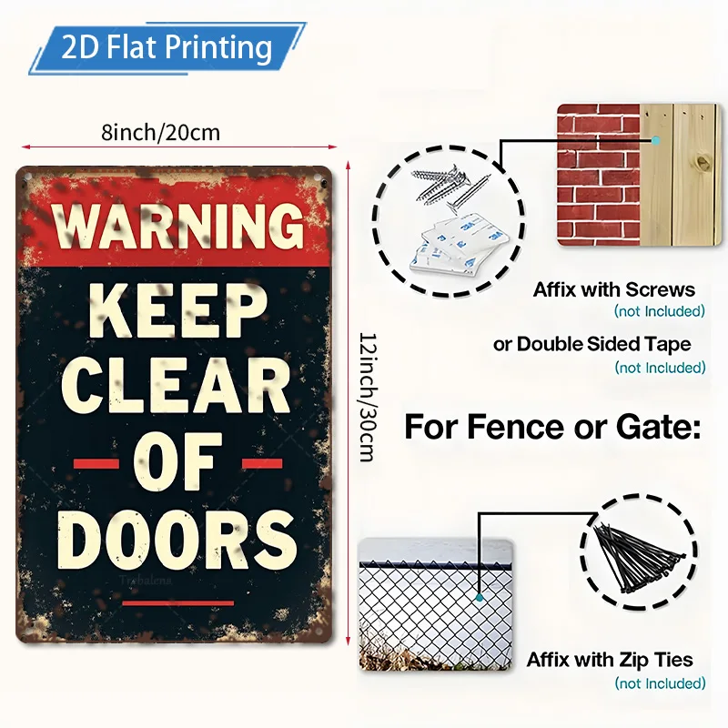 [2D FLAT] علامة معدنية مكونة من قطعة واحدة، علامة تحذير ريفية مقاس 8 × 12 بوصة تحافظ على شفافة من الأبواب فنًا معدنيًا