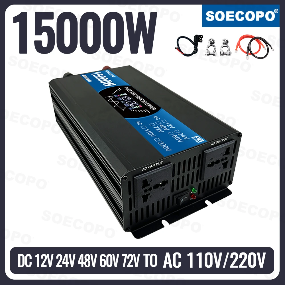 SOECOPO 15000W Pure Sine Wave Inverter 12V - 72V to 110V/220V Car Voltage Converter, Power Adapter for Car Accessories & Camping