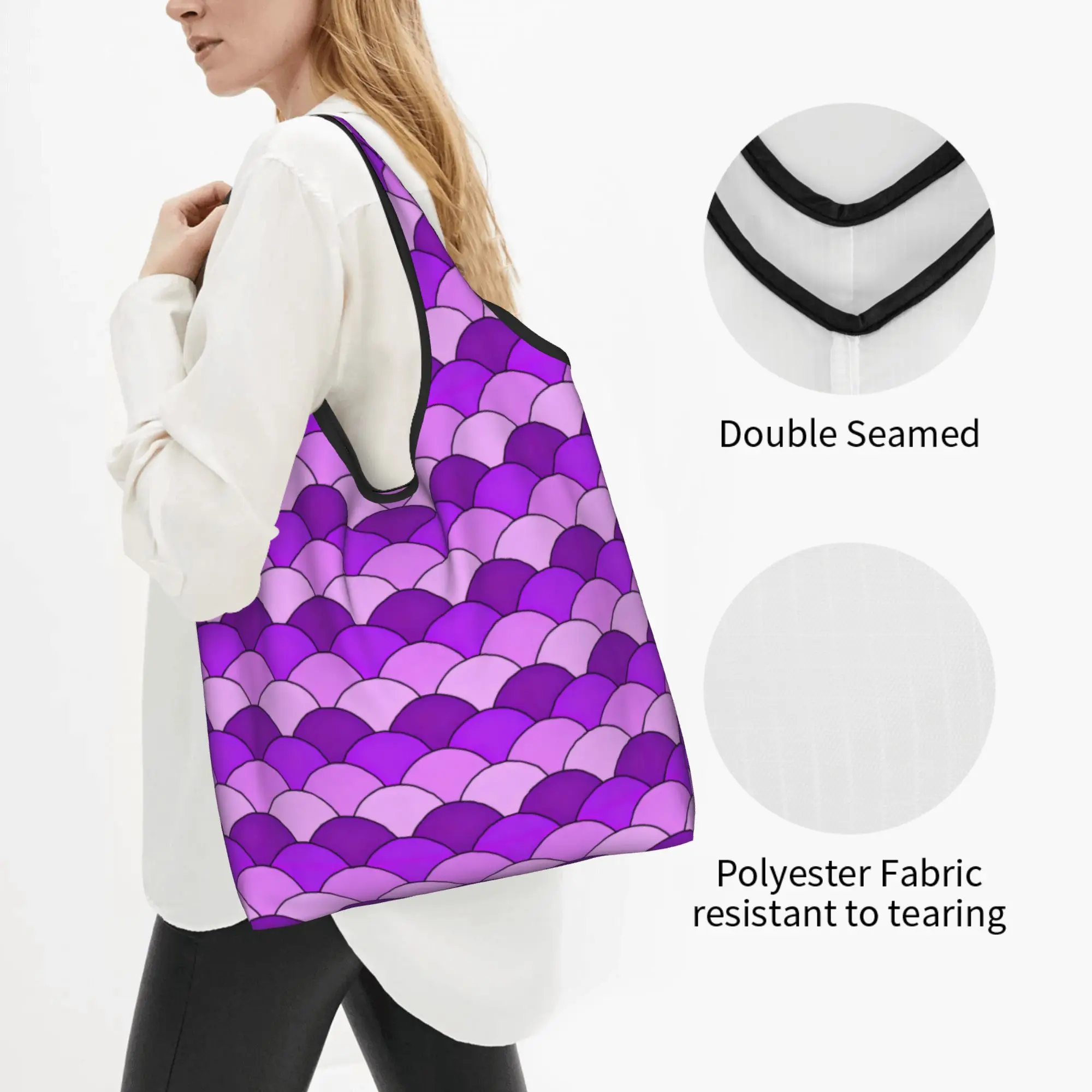 Scallop Fish Scale Japane Geometric S-Seigaiha  Grocery Shopping Bag Funny Shopper Tote Shoulder Bags Large Capacity   Handbag