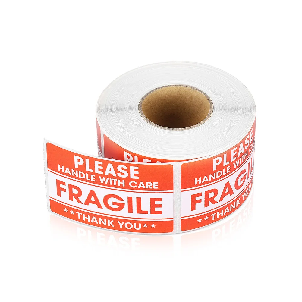 

500 pcs 2X3 Inch Fragile Warning Stickers Red Adhesive Backside Clear Large Text Handle With Care Decal For Shipping Packaging