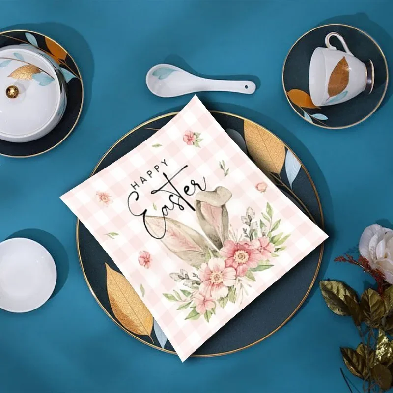 40 قطعة أرنب عيد الفصح رئيس المناديل الملونة زهرة نمط ورق للاستعمال مرة واحدة تحديد الموقع للحزب عشاء الجدول تخطيط لوازم