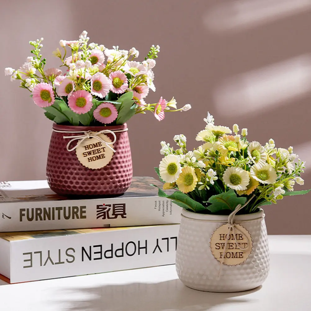 

1Pcs Simulation Daisy Bonsai Lifelike Ceramic Potted Plant Decor Home Office Desktop Artificial Flower Arrangement