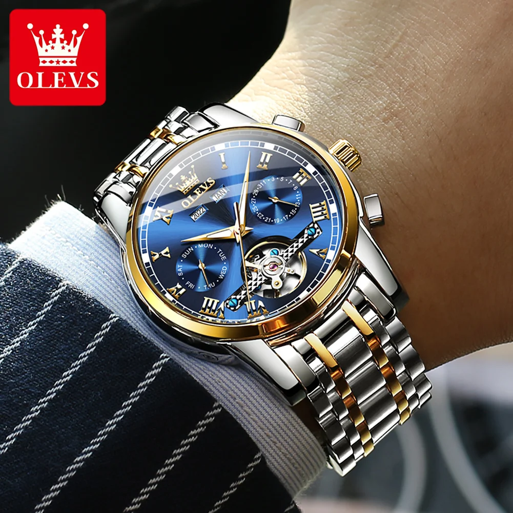 OLEVS 6607 Luxury Automatic Watch for Men Hollow Out Skeleton Men\'s Wristwatch Waterproof Watches Original Mechanical Hand Clock