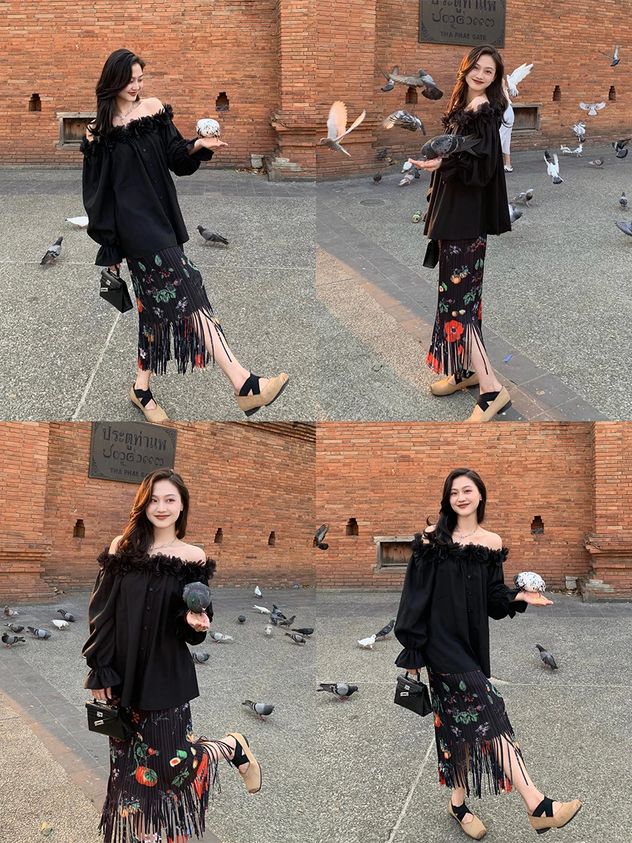 

Tina Fruit Tassel Half Skirt Summer 2024 Women's Premium Fashion Other Material 100% Skirt Length above Knee Asymmetrical