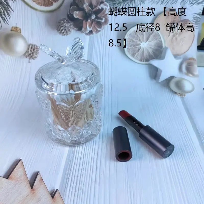 Glass Jar Jewelry Storage French Style Ashtray Candy Jar Cotton Swab Flower Tea Storage Jar Desktop Decoration Glass Sugar