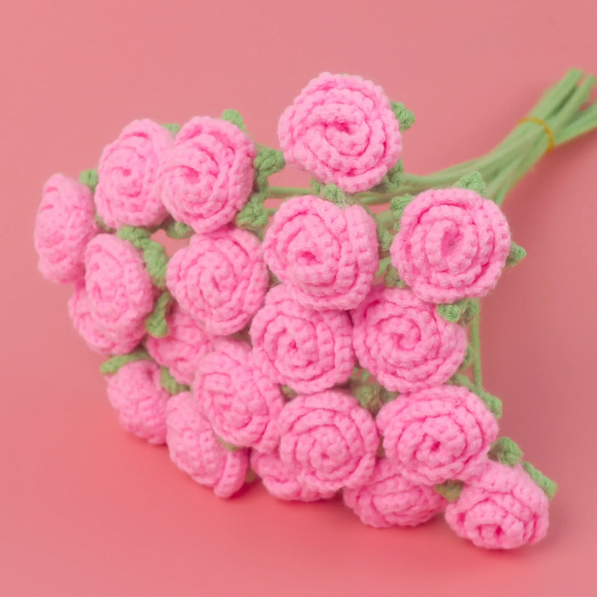 1pc Creative Crochet Flowers Finished Knitting Rose Flower  Wedding Bouquet Cute Fake Flowers Friends Gift Home Decor